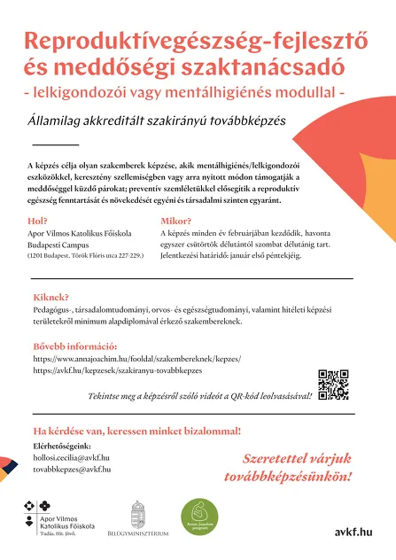 Reproduktívegészség-fejlesztő és meddőségi szaktanácsadó képzés indul az Apor Vilmos Katolikus Főiskolán.png